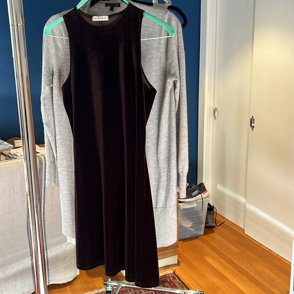 Vintage stretch velvet swing dress chocolate brown S